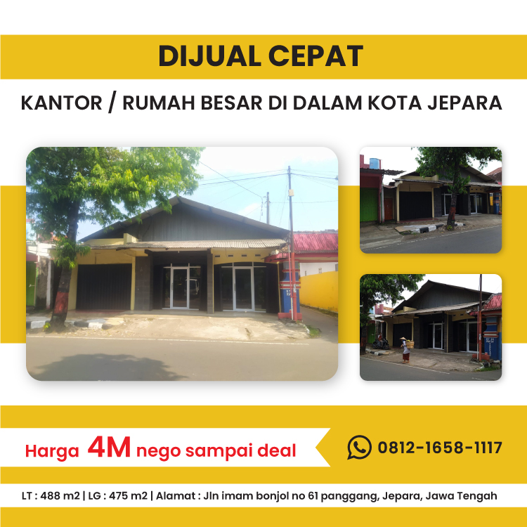 Dijual cepat Kantor gudang rumah tanah besar di jepara