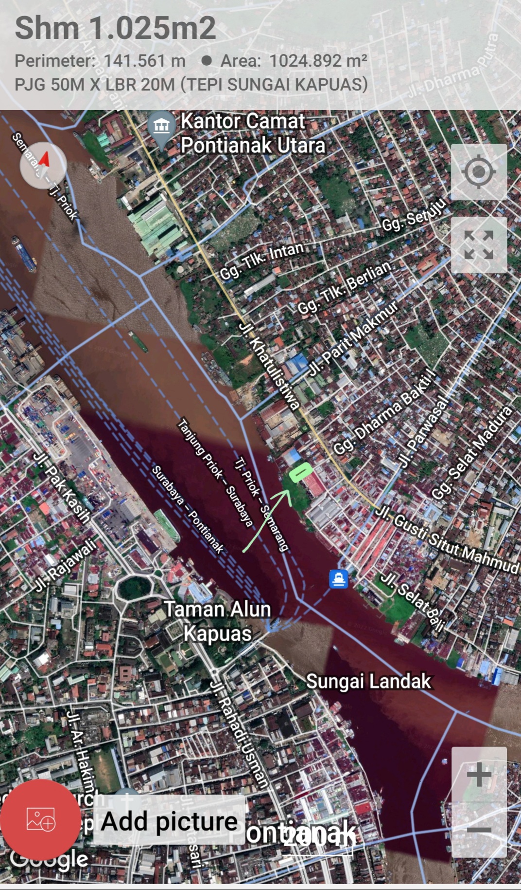 SHM Gudang mess dan lahan strategis tepi sungai luas 1.025m2