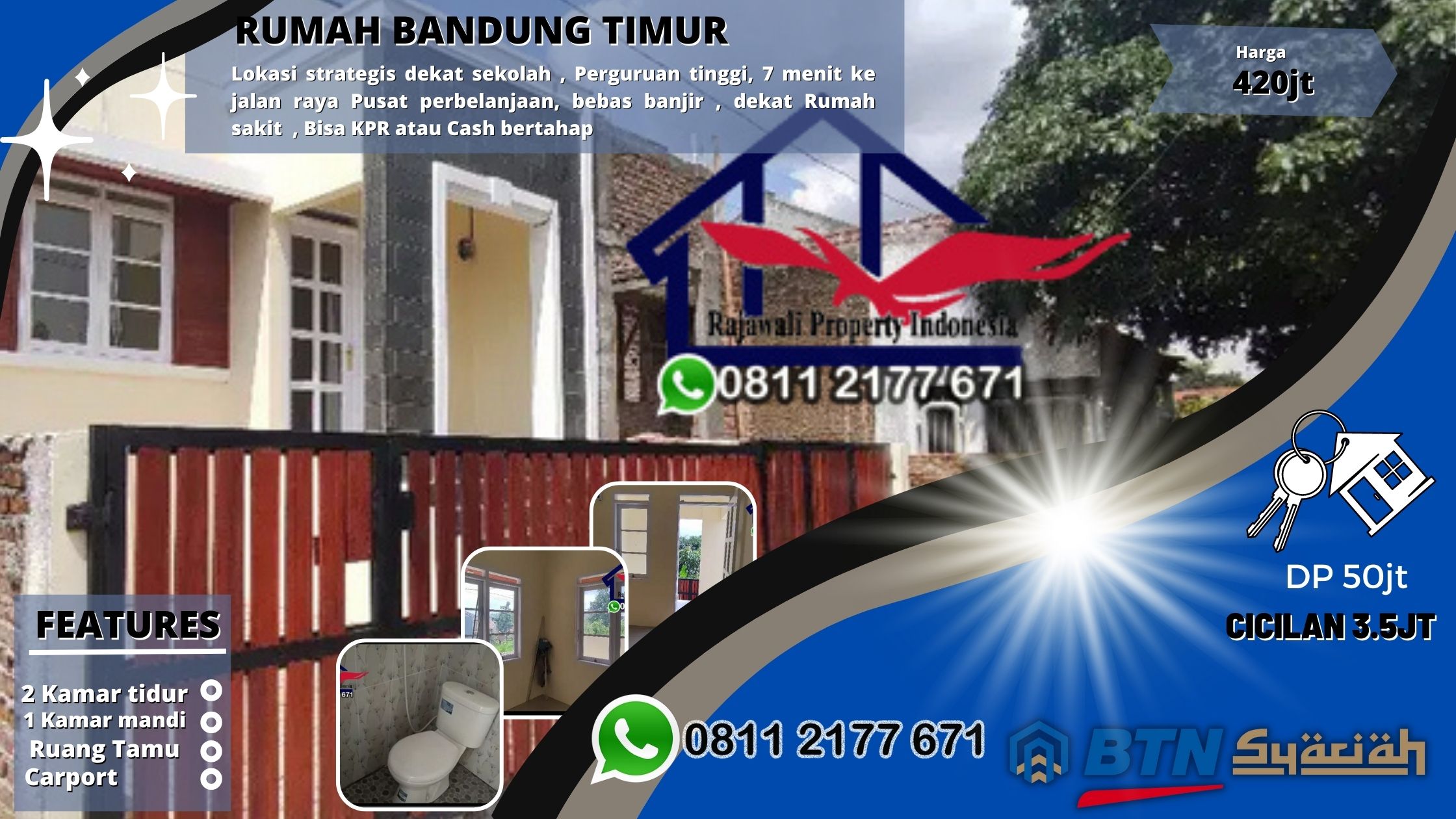 Rumah Bandung Timur dijual type 45/85 lokasi Cinunuk bandung