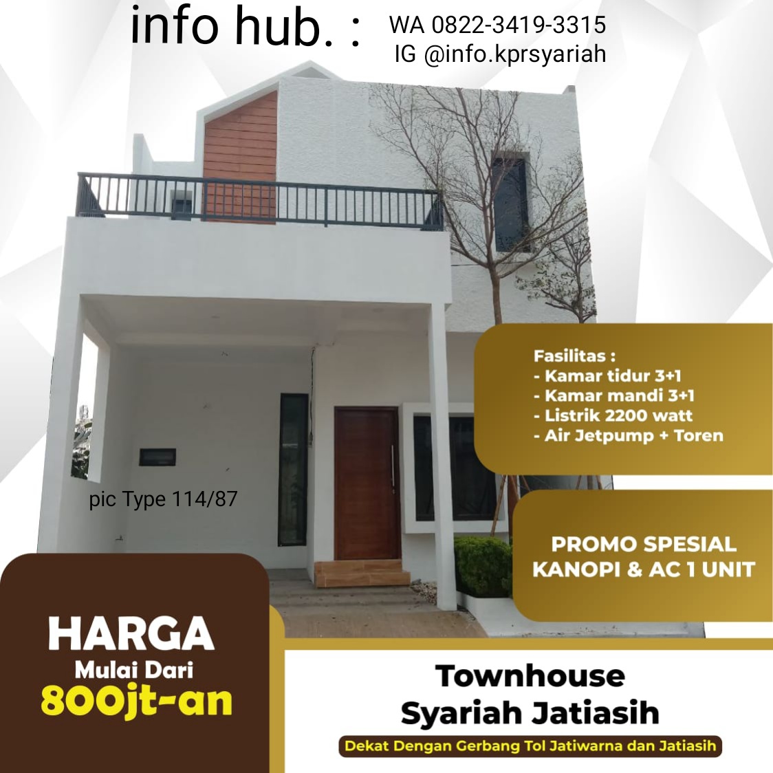 Townhouse Harmonis Syariah Bekasi dp ringan akses tol Jatiasih