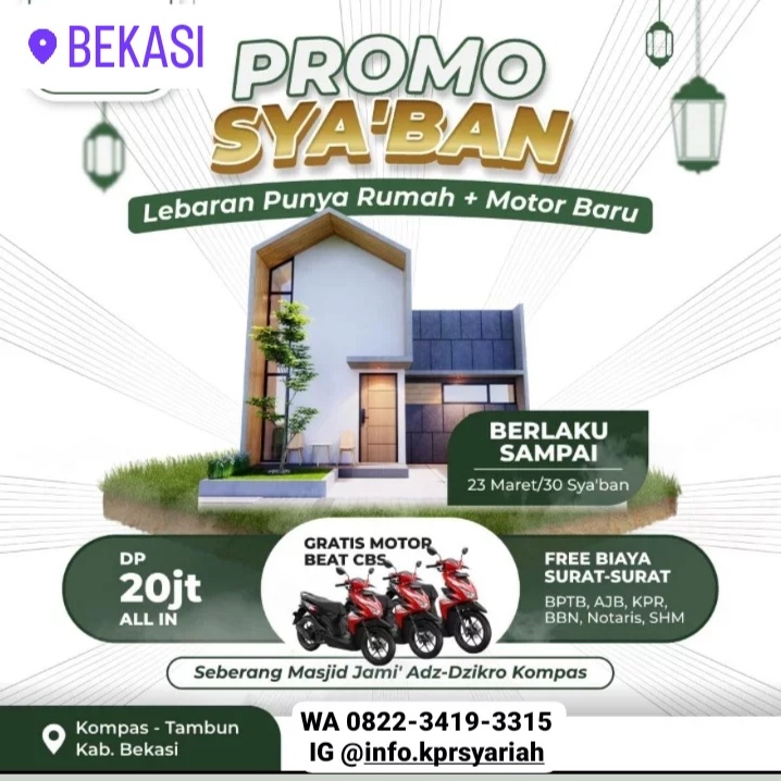 Townhouse paling strategis Tambun Bekasi promo bonus motor