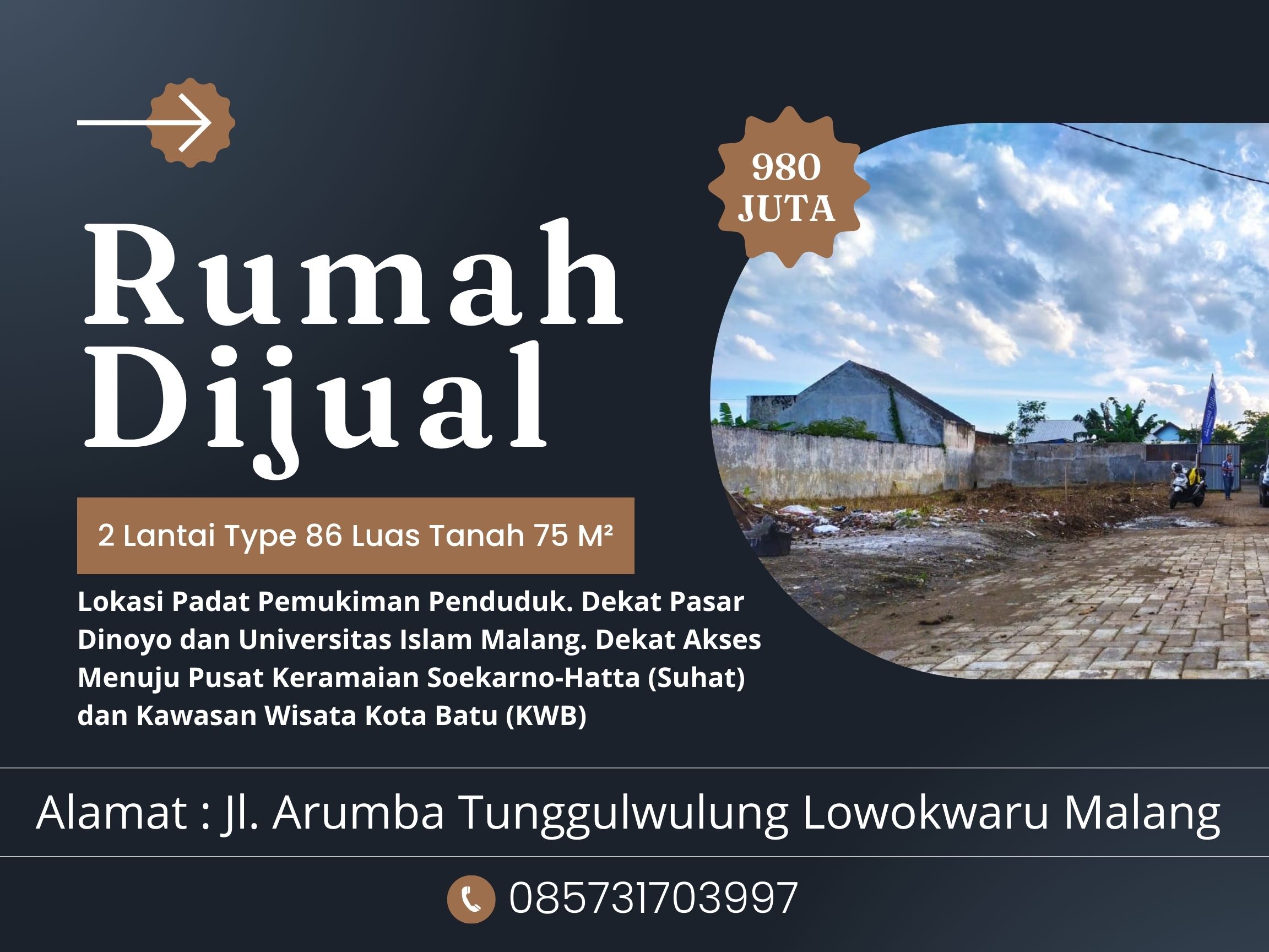 Rumah Siap Bangun Lokasi Pinggir Jalan Tunggulwulung Malang