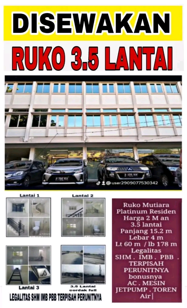 Sewa 2 Unit Ruko 3,5 LT Tahunan Strategis Masuk Mobil Jatibening