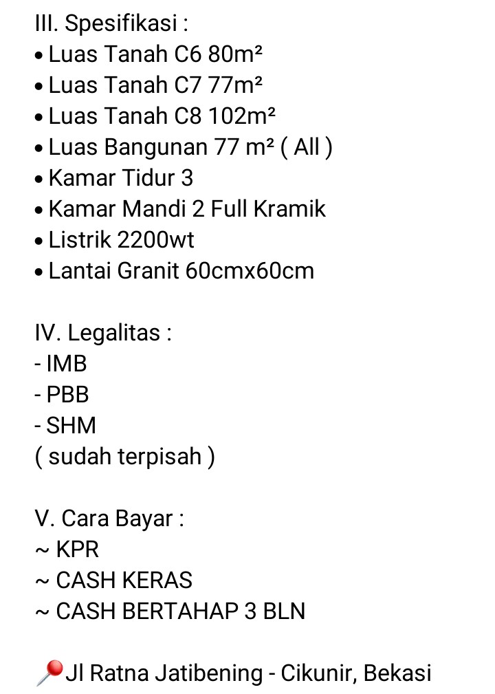 Rumah Cluster di Ratna Jatibening Cikunir