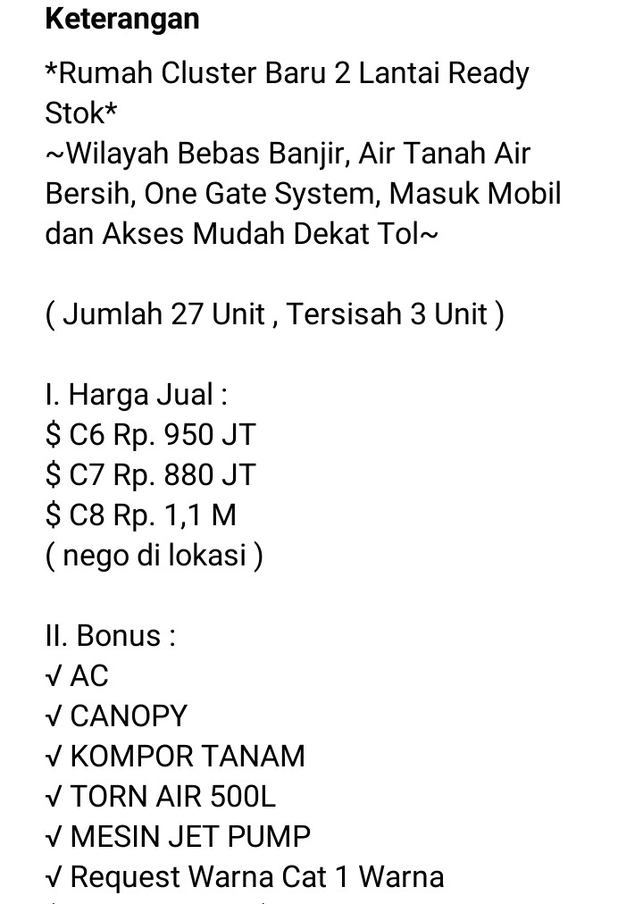 Rumah Cluster Rajawali Residence di Jatibening Cikunir