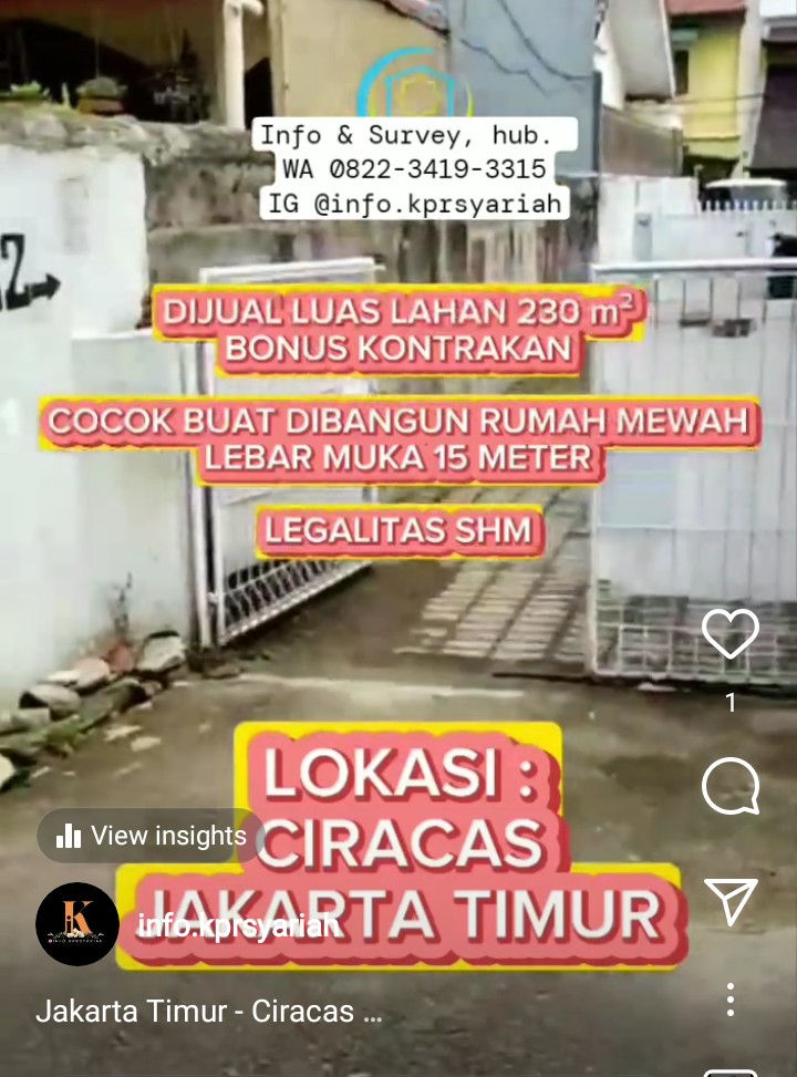 Lahan Shm bonus kontrakan Ciracas Jakarta Timur