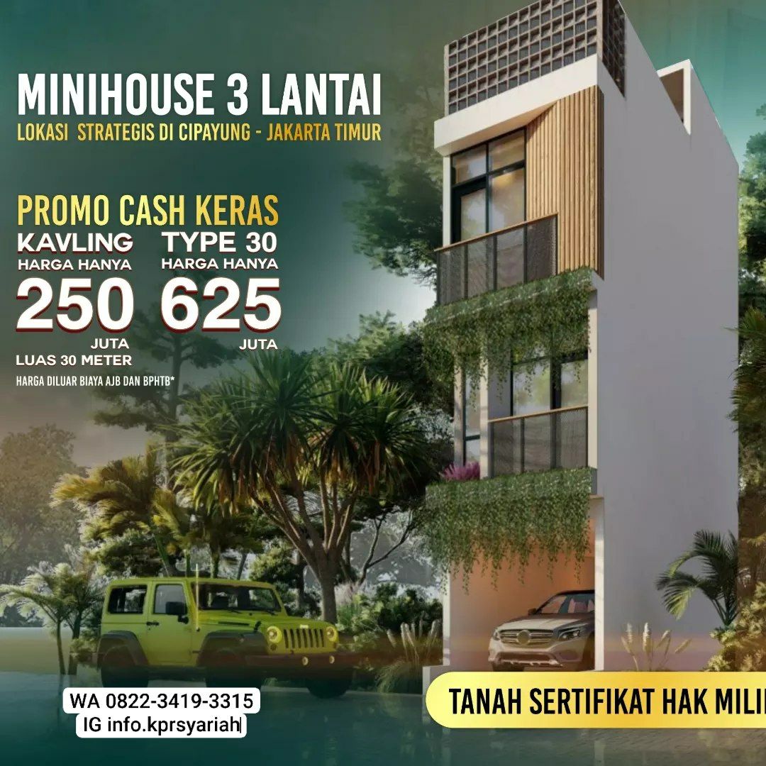 Minihouse 3 lantai strategis Cipayung Jakarta Timur dekat Mabes