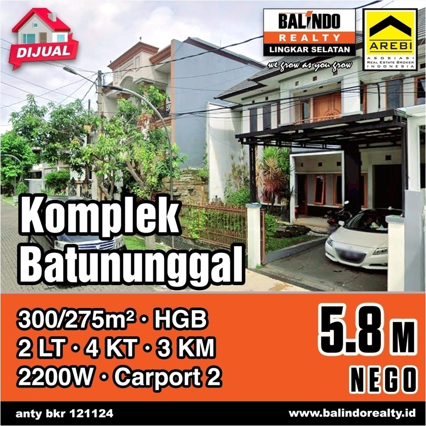 Dijual Rumah 2 Lantai Siap Huni di Komplek Batununggal