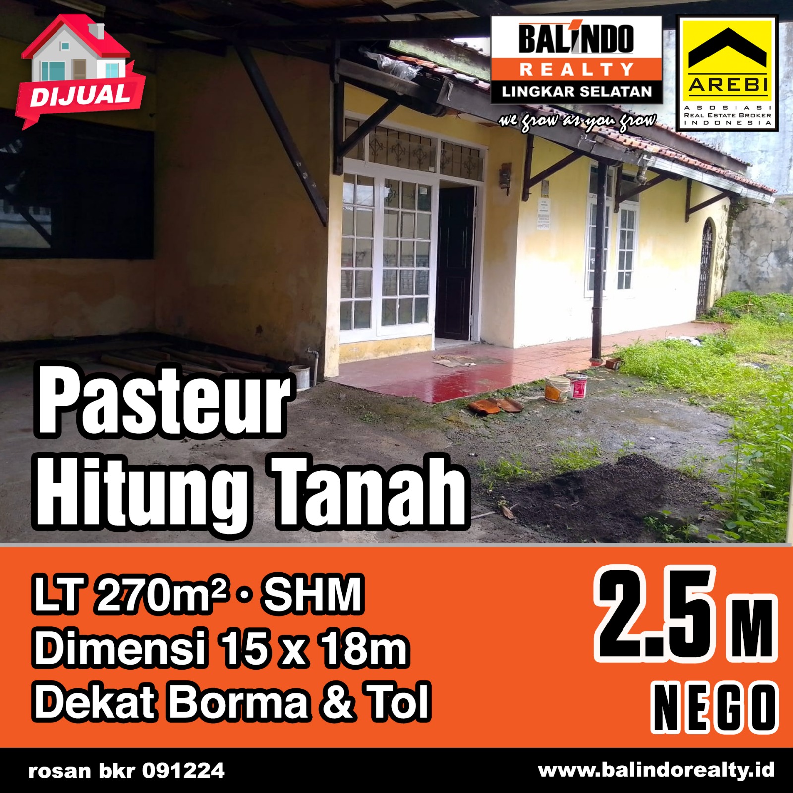 Dijual Rumah Hitung Tanah Strategis di Pasteur