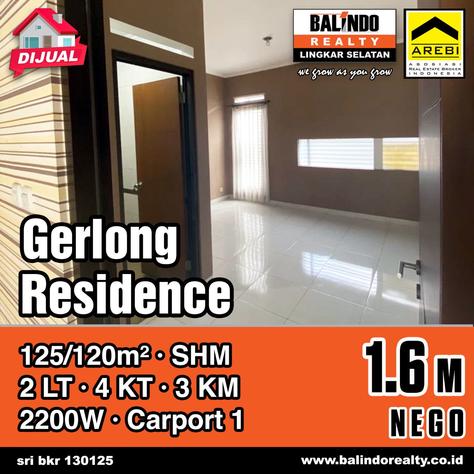 Dijual Rumah Strategis 2 Lantai di Gerlong Residence