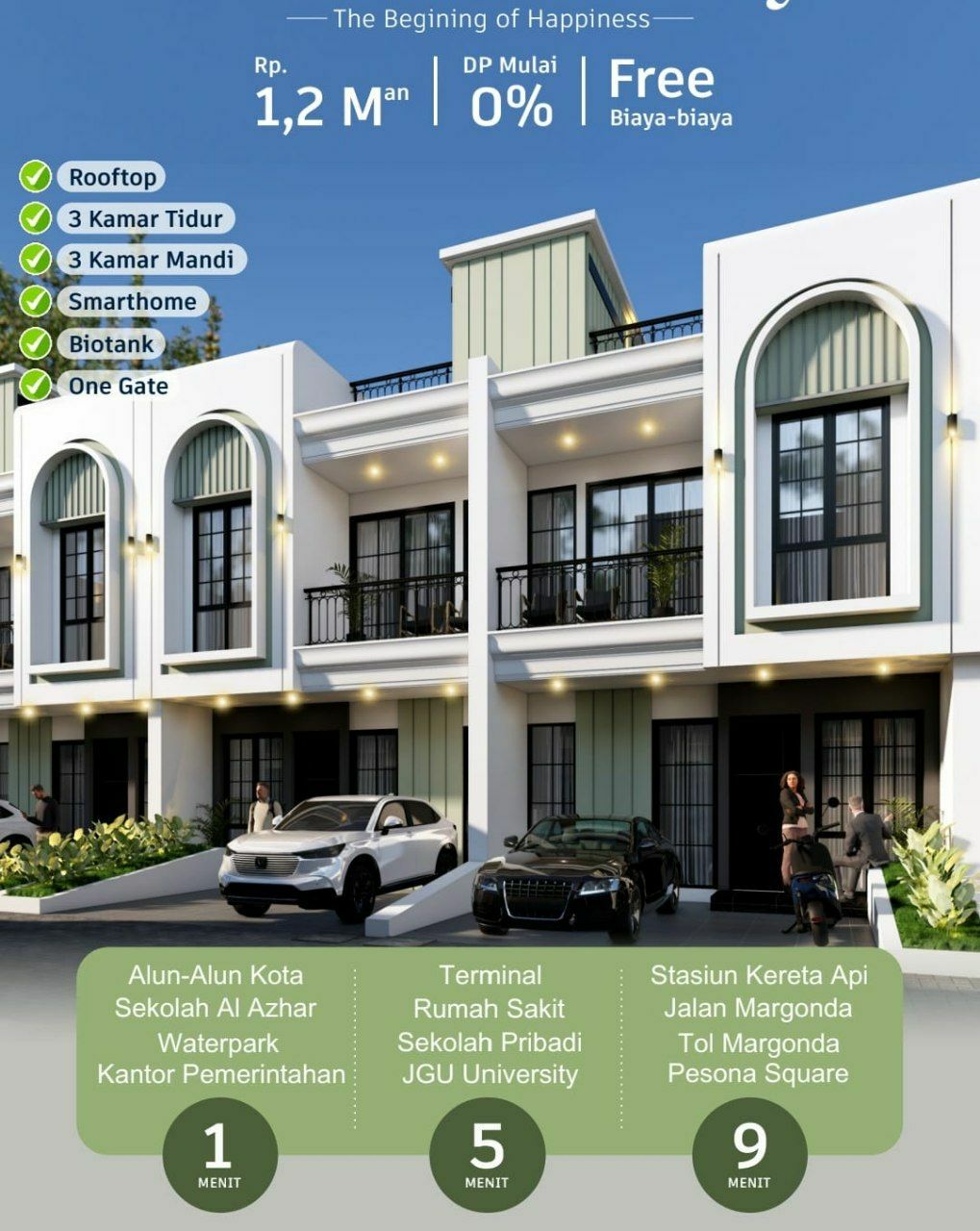 Rumah Cluster exclusive 2lantai rooftop dekat GDC Depok