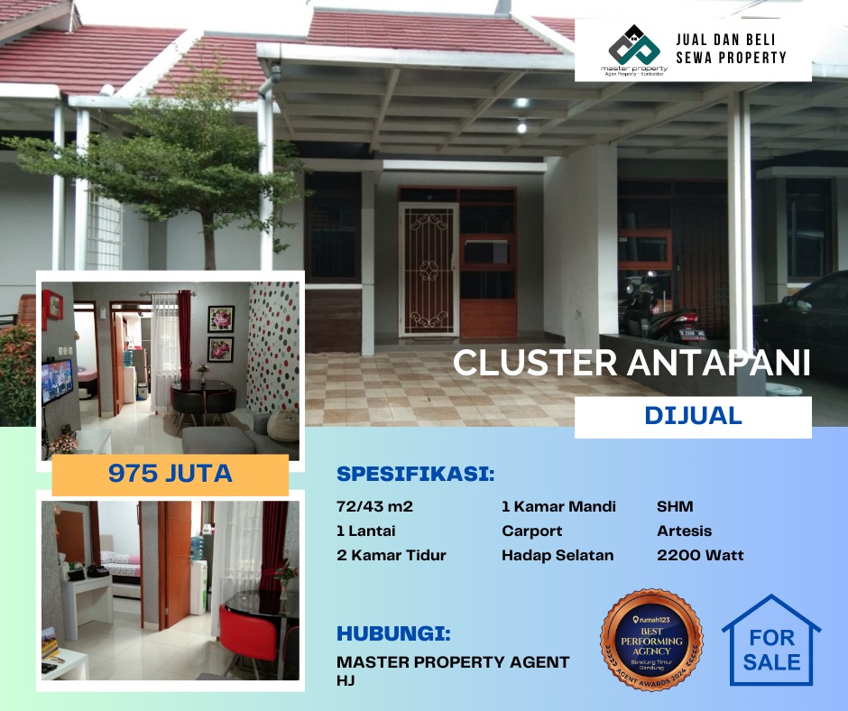 Jual rumah minimalis lingkungan aman di Cluster Antapani Bandung