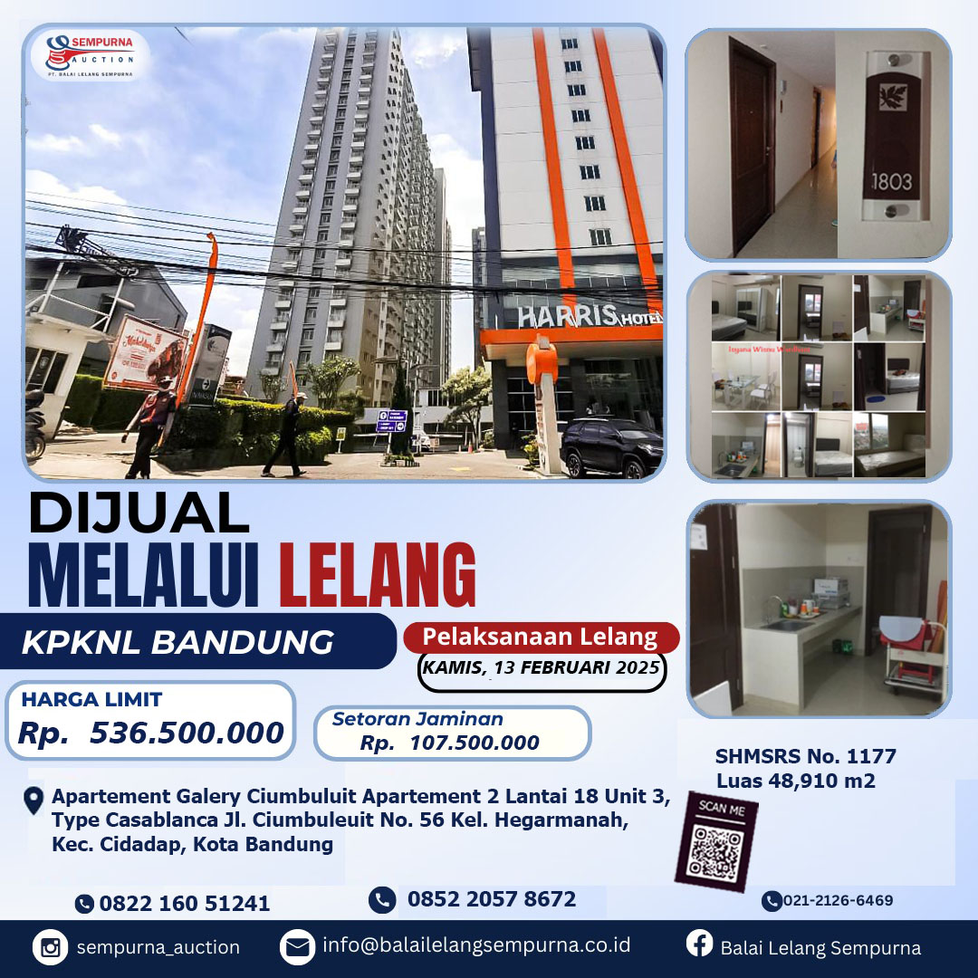 Dijual Melalui Lelang KPKNL Bandung 1 Unit Apartement