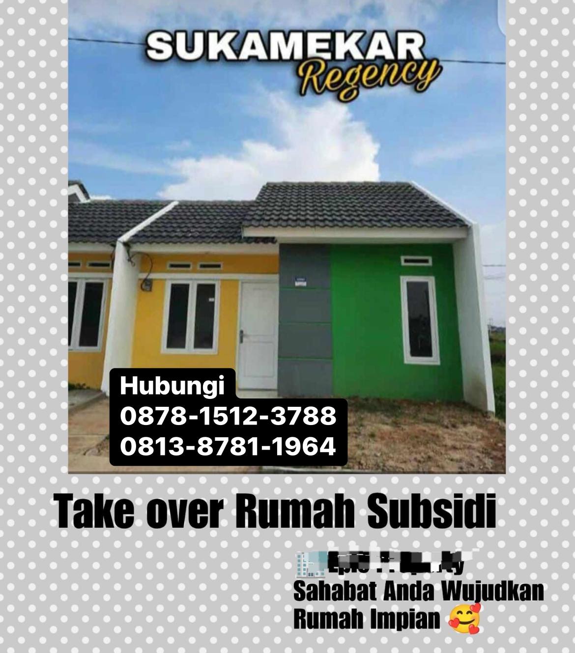 * Take Over Rumah Subsidi Sukamekar Regency* Tambun Utara