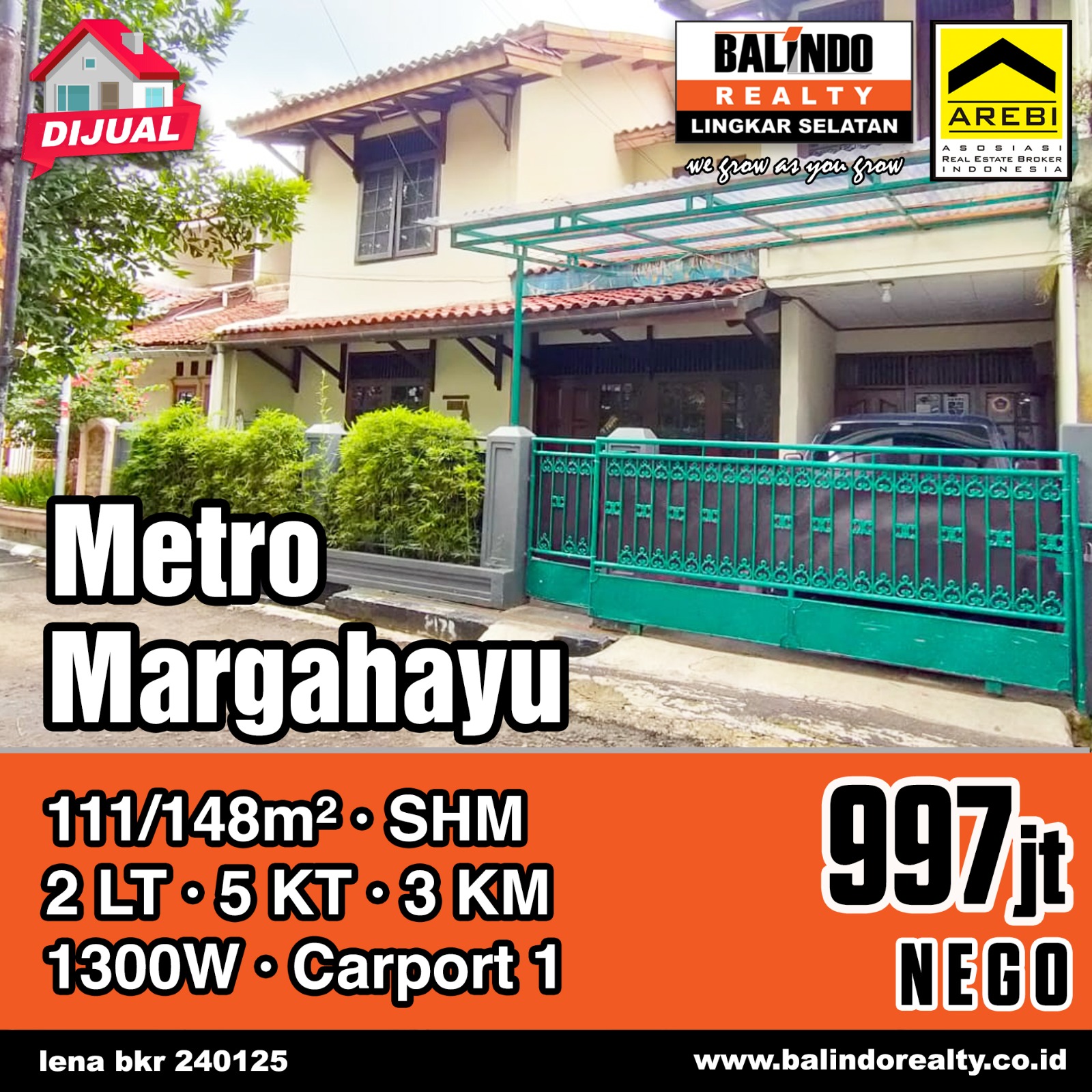 Dijual Rumah 1 M an Strategis di Metro Margahayu