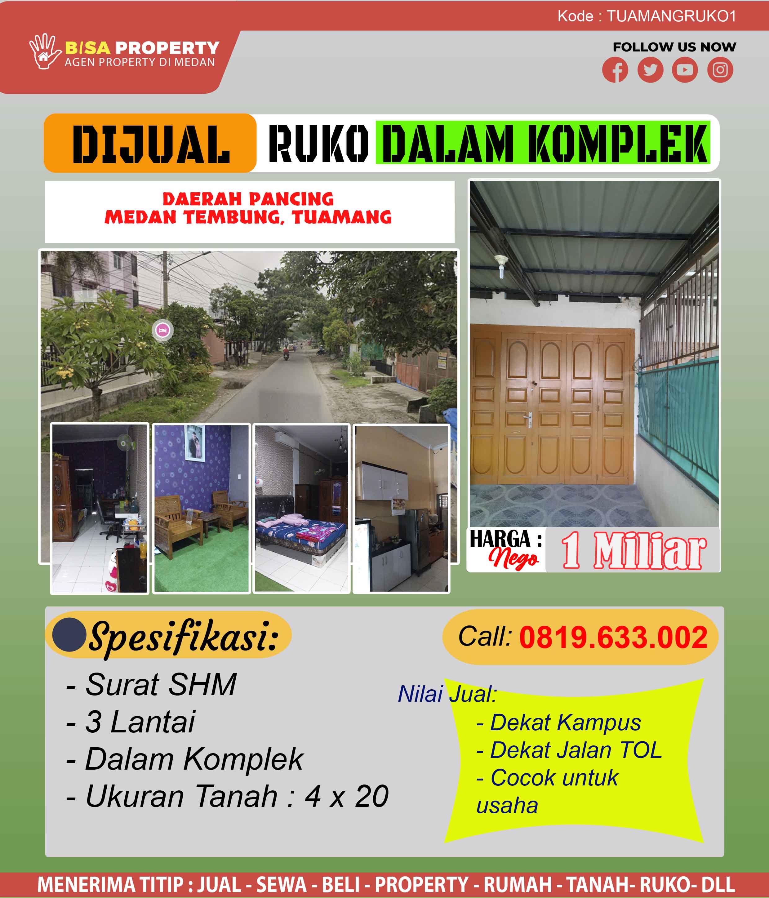 Dijual Ruko di daerah Pancing / Unimed / Tuasan Dalam komplek