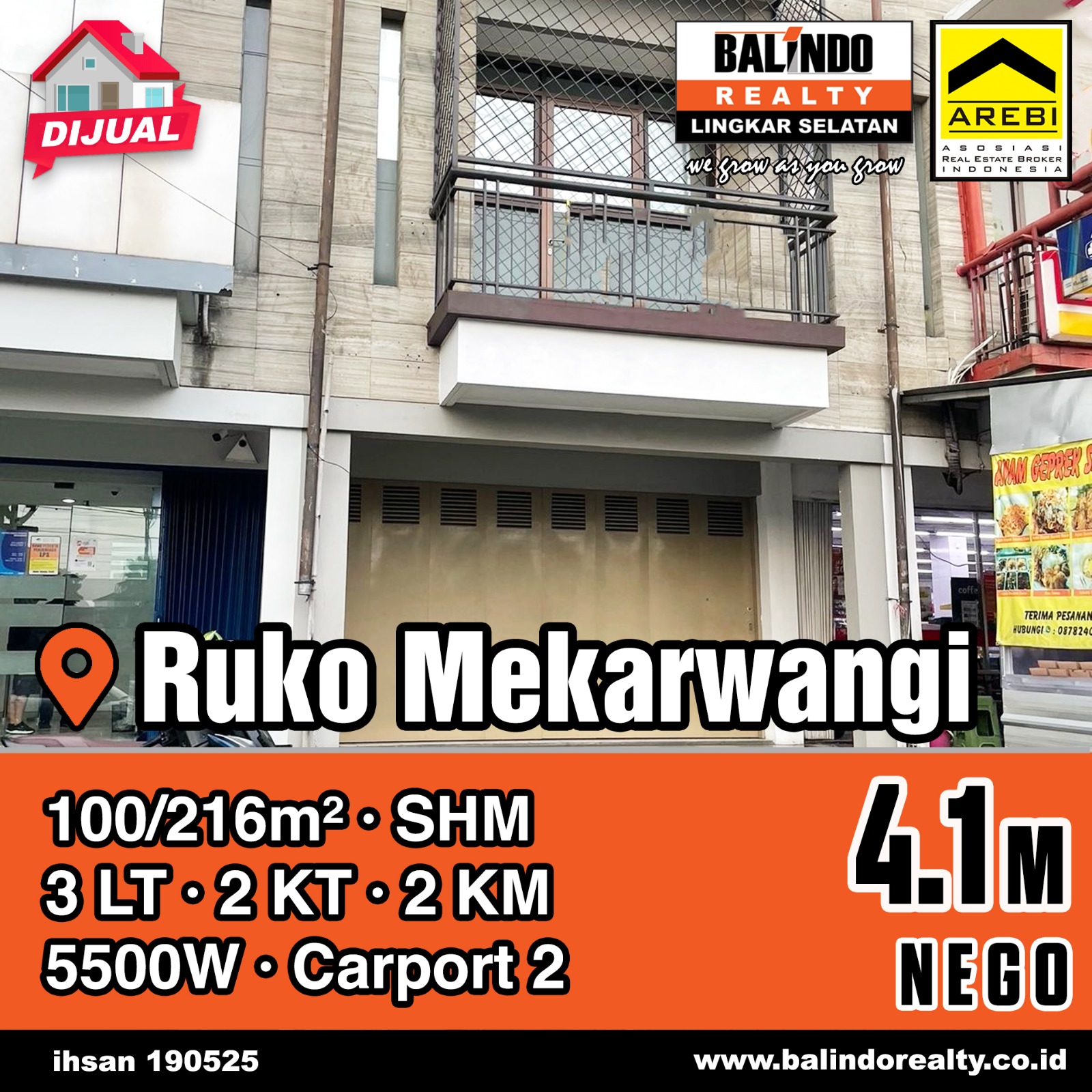 Dijual Ruko Siap Huni Terawat 3 Lantai di Mekarwangi
