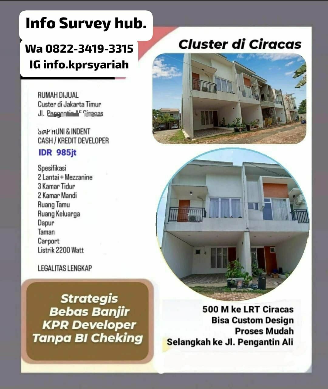 Townhouse Rumah Mezzanine ekat Stasiun Lrt Ciracas Jakarta Timur