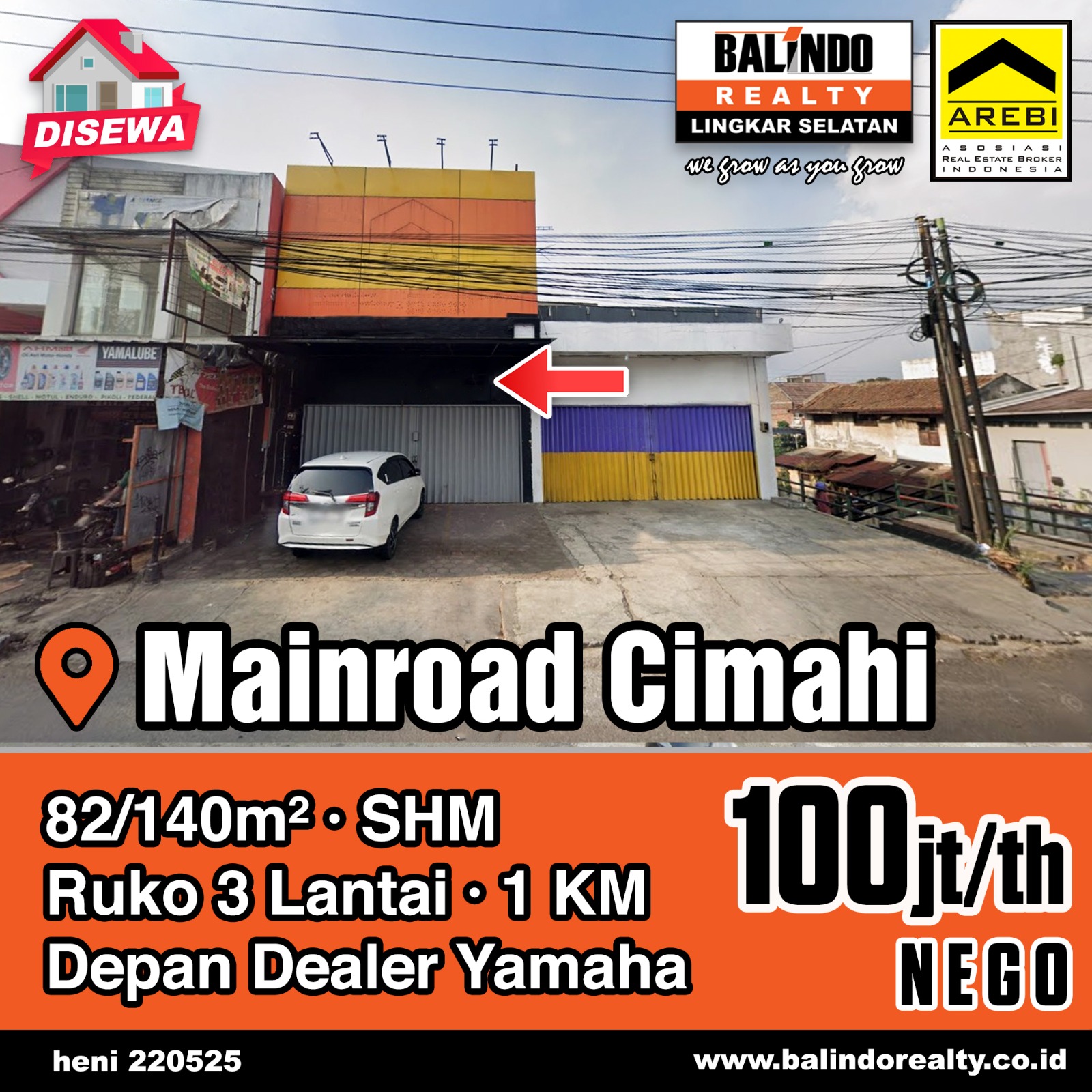 Disewakan Ruko Strategis dpn Dealer Yamaha di Mainroad Cimahi