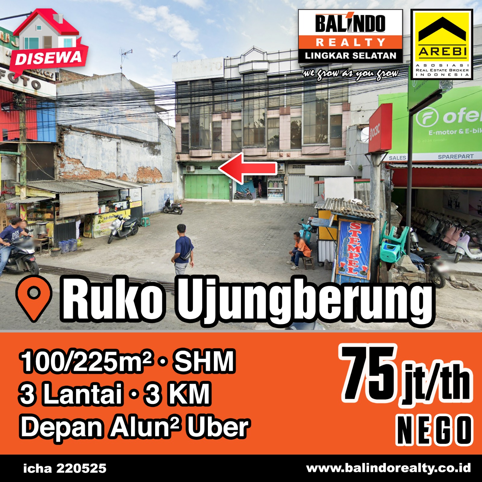 Disewakan Ruko Strategis 3 Lantai depan Alun Alun Ujungberung
