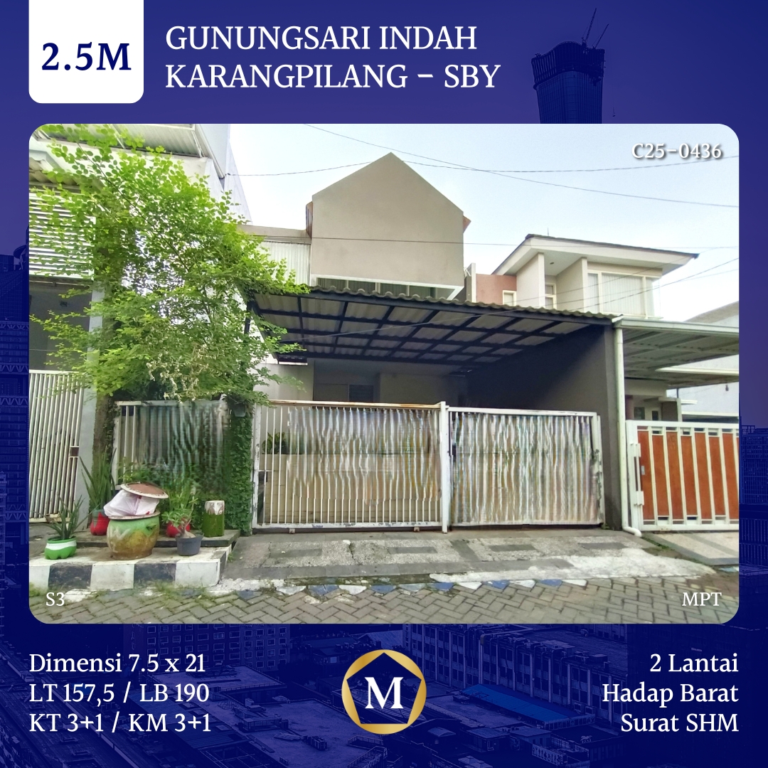 Rumah Gunungsari Indah Karangpilang Wiyung Babatan Pratama Nego
