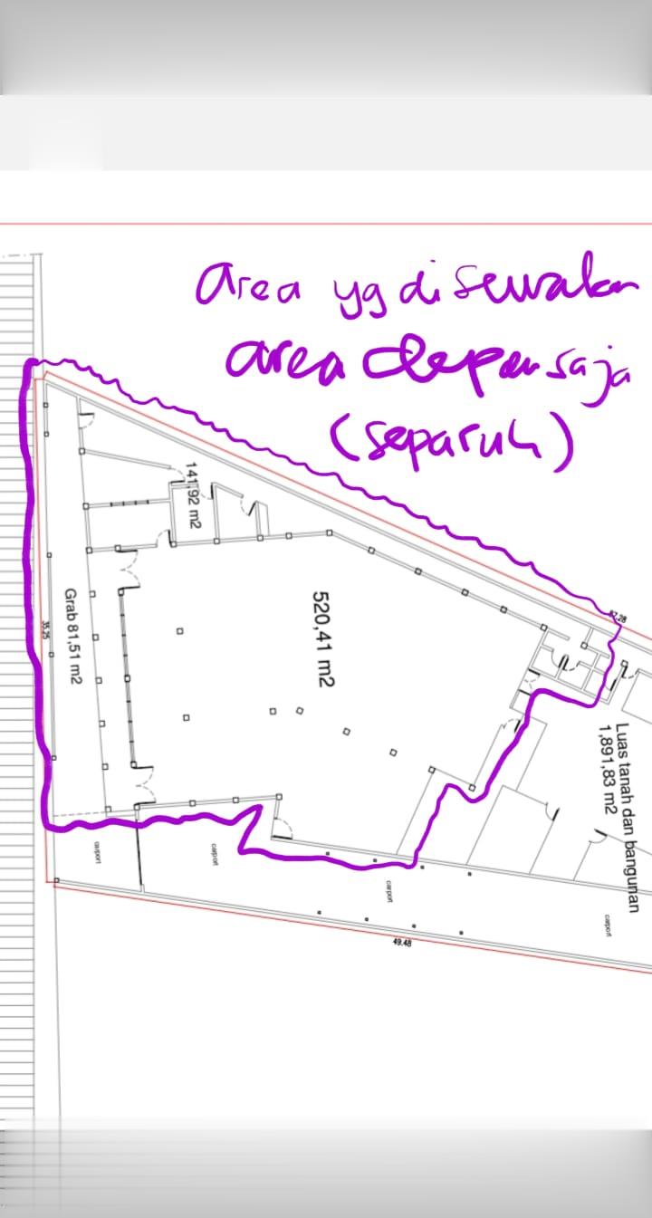 Disewakan Gedung dan gudang luas 1 lantai 520m2 Mampang