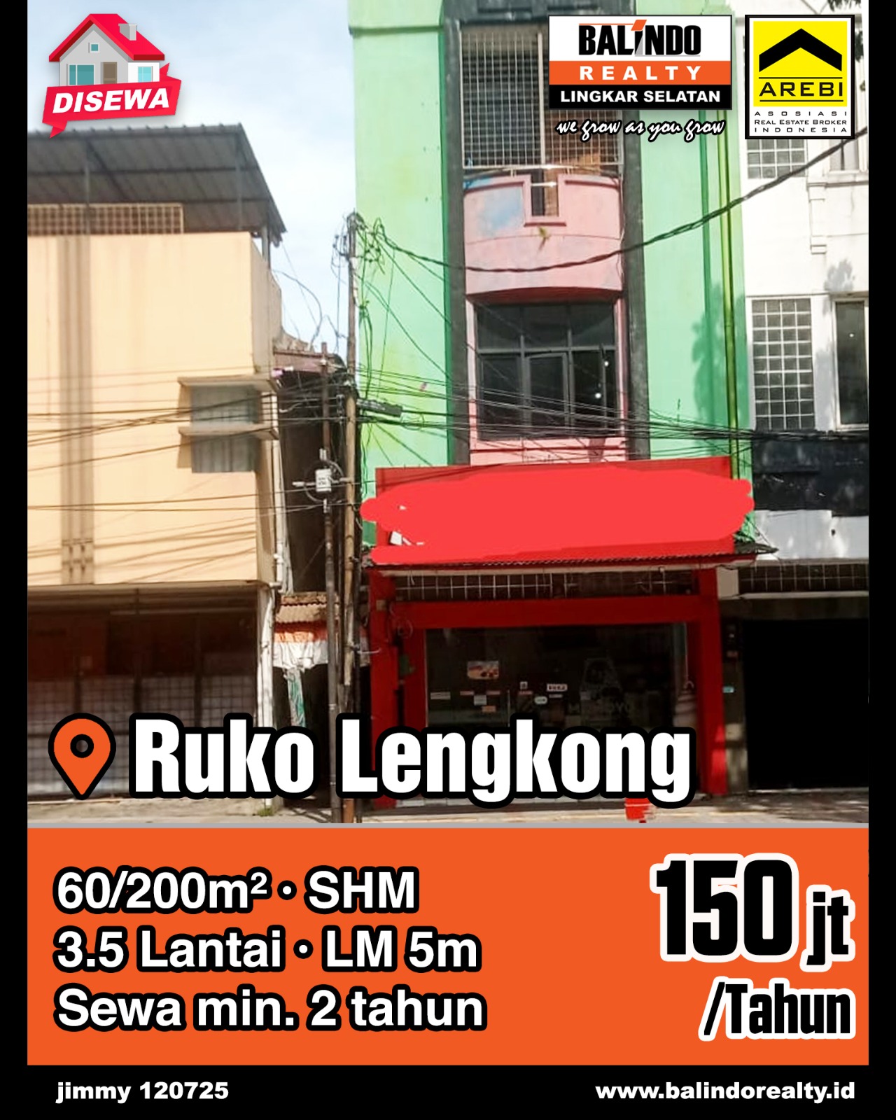 Disewakan Ruko 3.5 Lantai Strategis Tengah Kota di Lengkong
