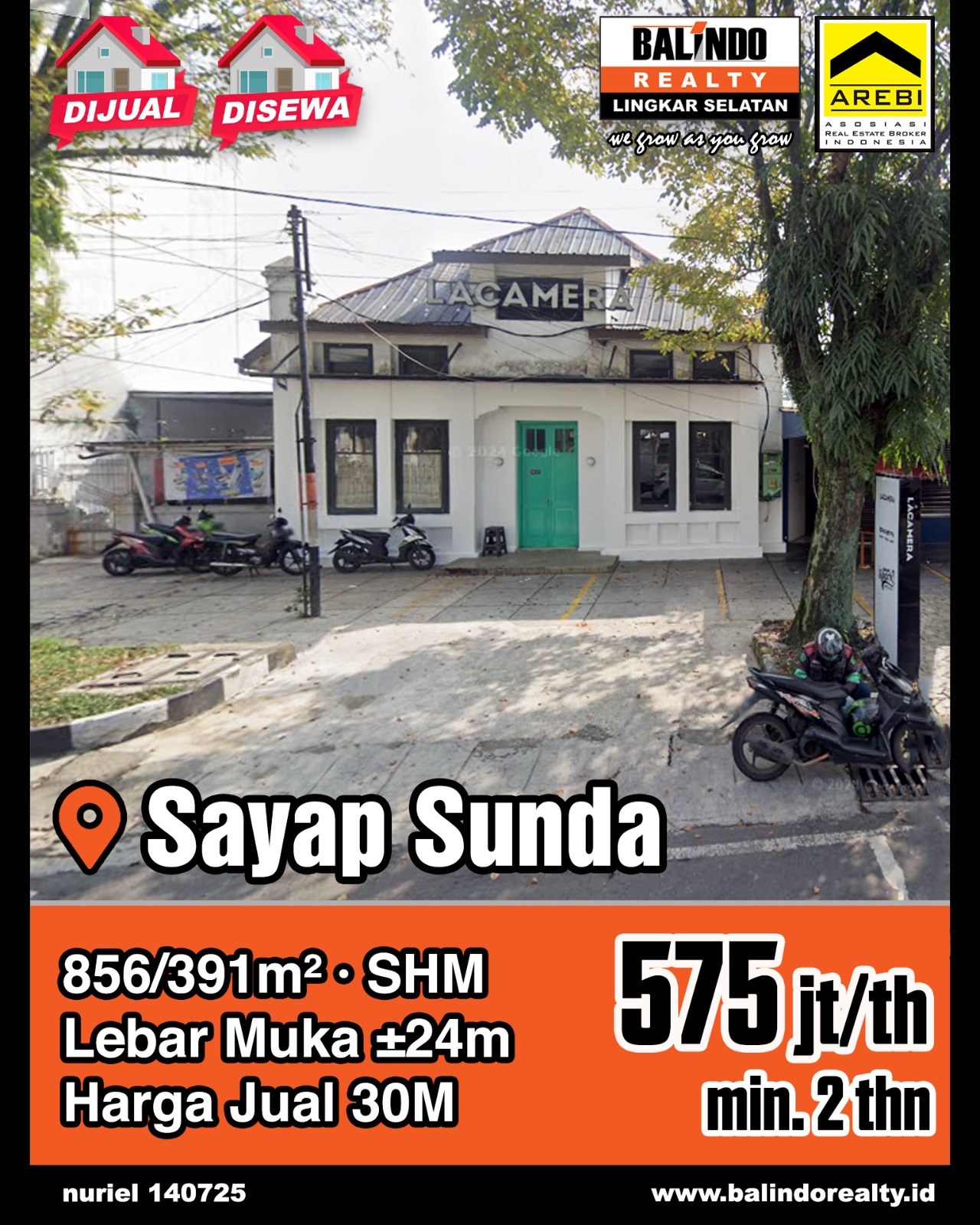 Disewakan Rumah Lokas Strategis Tengah Kota di Sayap Sunda