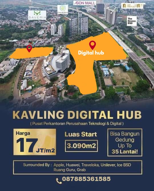 Dijual Kavling Komersial Digital Hub, Jl Damai Foresta, BSD City
