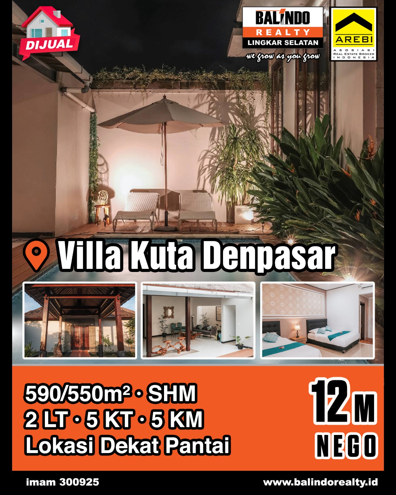 Dijual Villa Lokasi Dekat Pantai di Kuta Denpasar