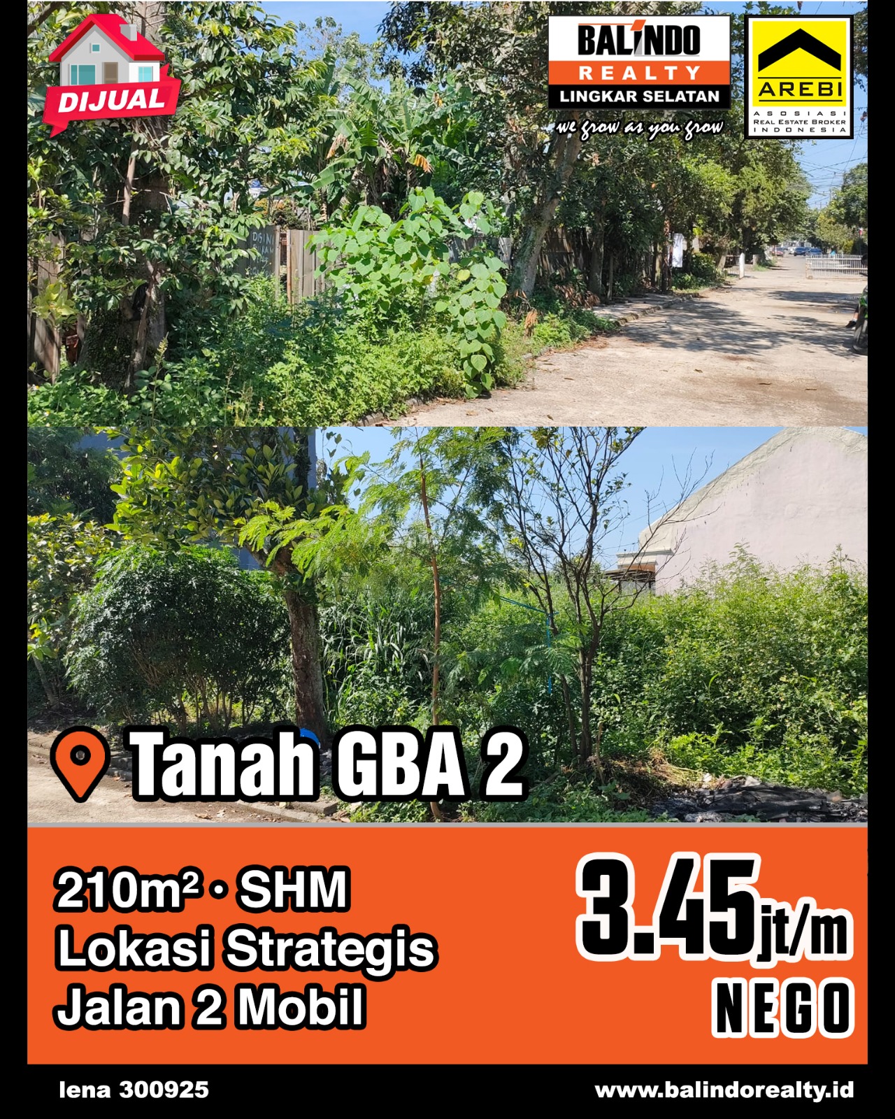 Dijual Tanah Lokasi Strategis Jalan 2 Mobil Di GBA 2