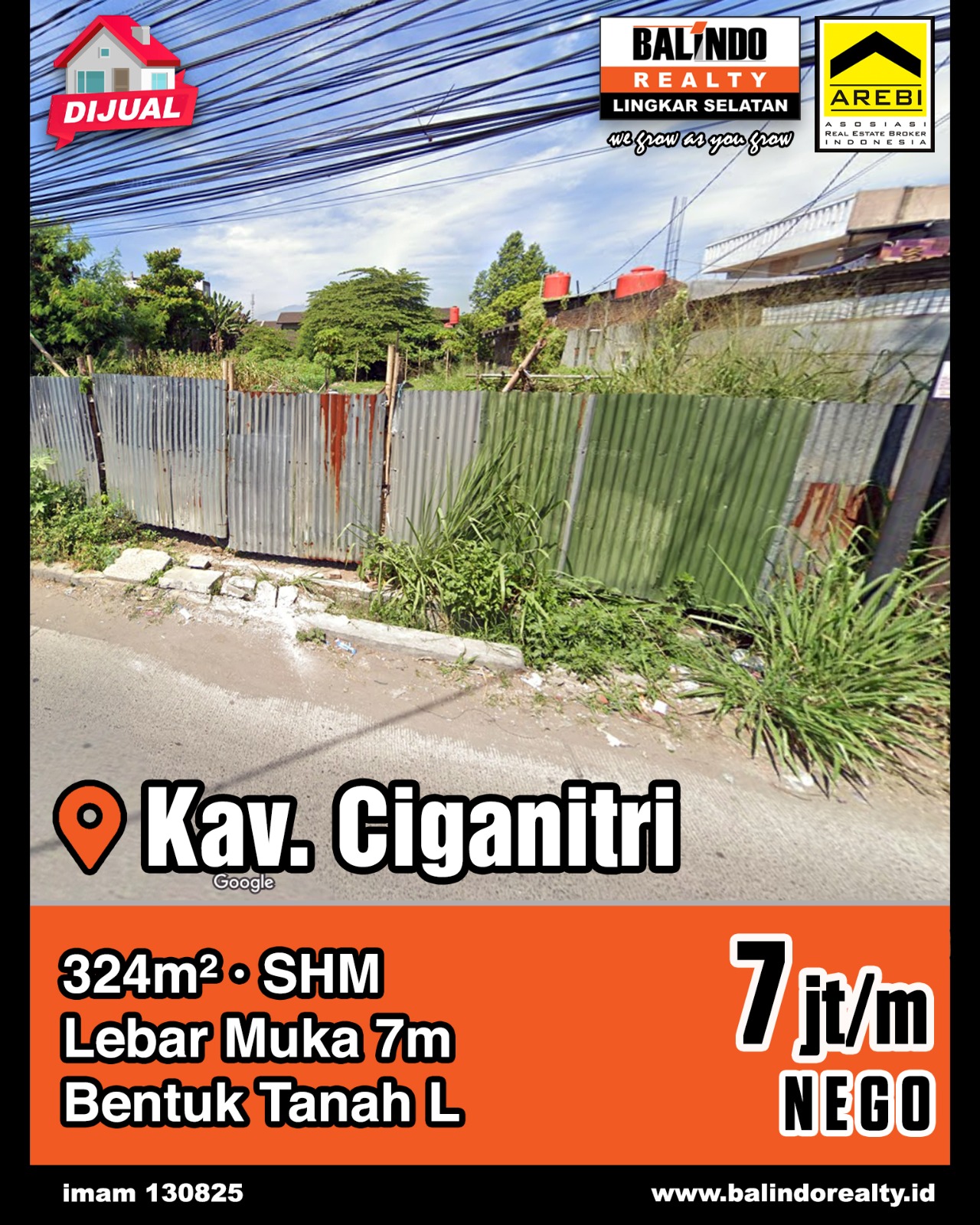 Dijual Tanah Lokasi Strategis Bentuk Tanah L Di Kav Ciganitri