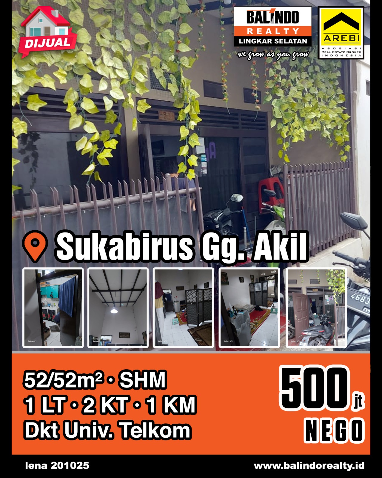 Dijual Rumah 1 Lantai di Sukabirus Gg. Akil