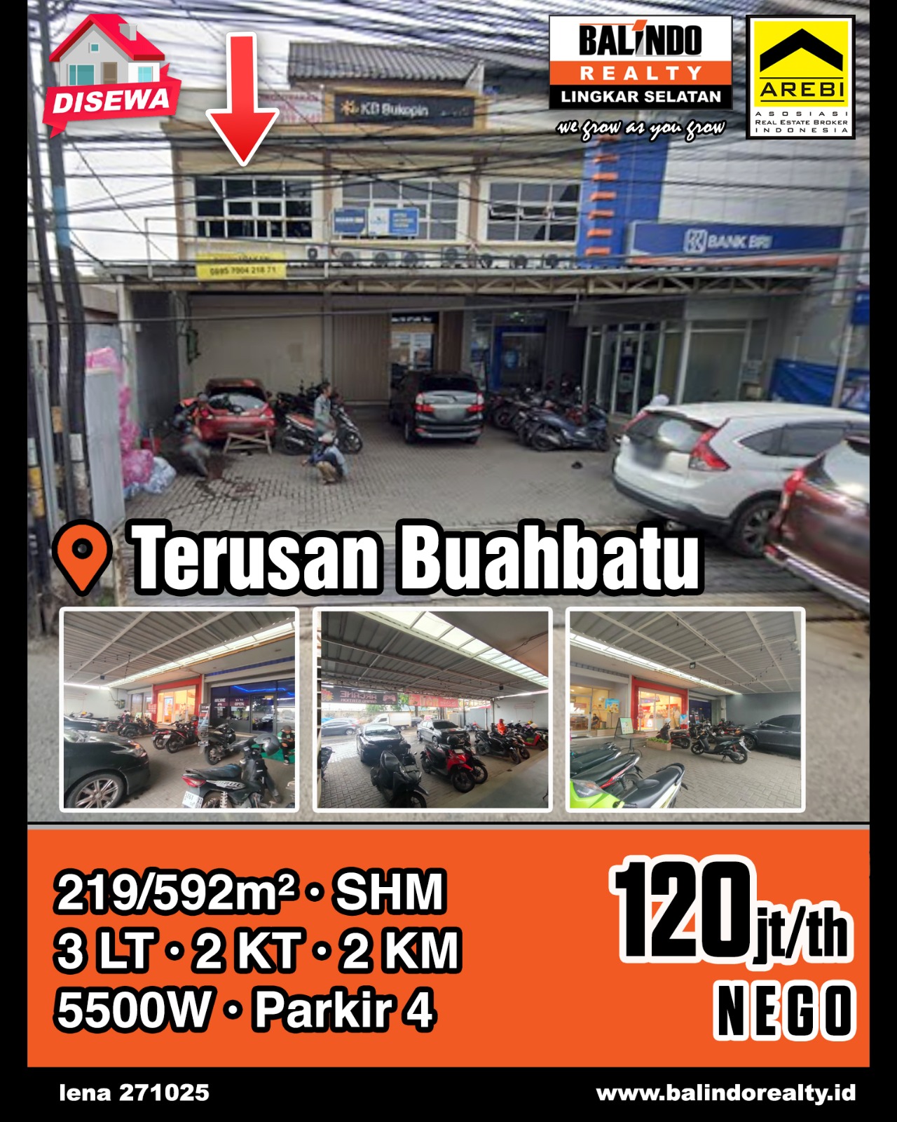 Disewakan Ruko Strategis Lokasi Ramai di Terusan Buahbatu