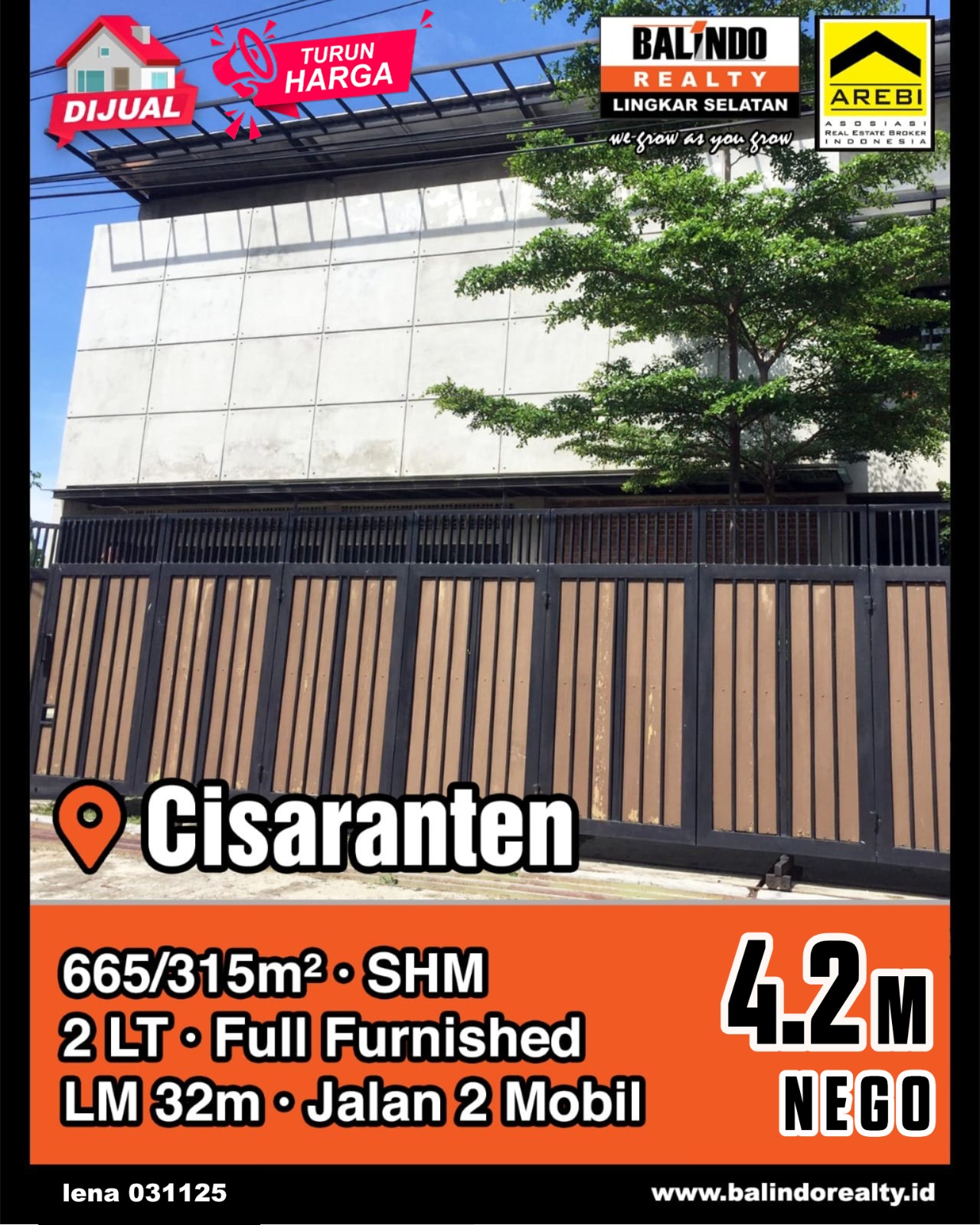 Dijual Kantor Full Furnished Jalan 2 Mobil di Cisaranten