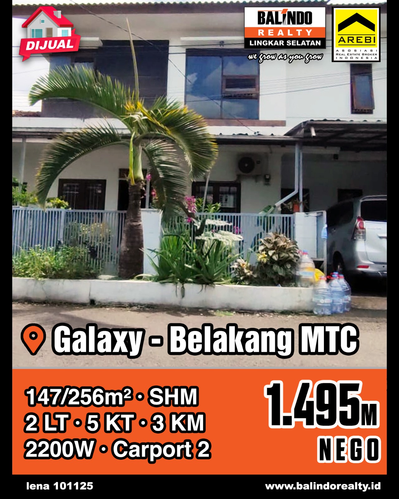 Dijual Rumah Nyaman 2 Lantai di Galaxy Belakang MTC