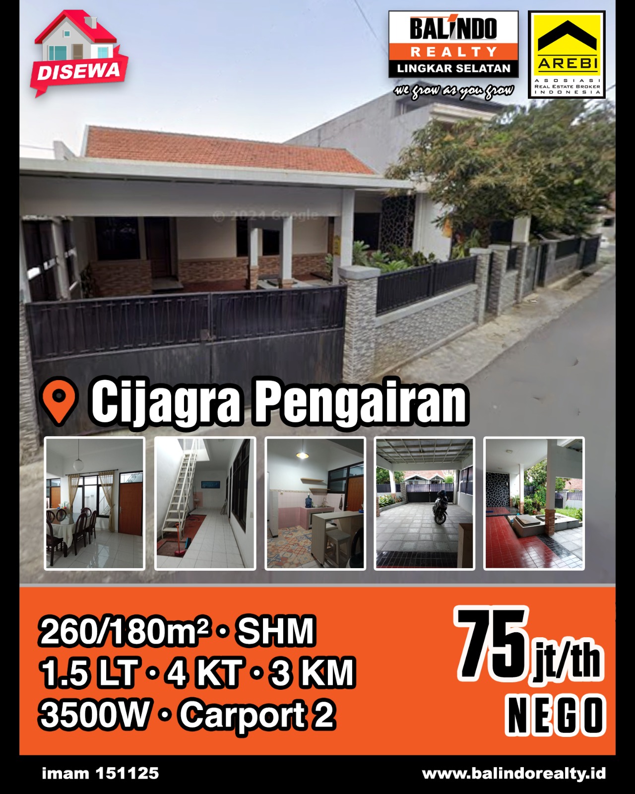 Disewakan Rumah Strategis Tengah Kota di Cijagra Pengairan