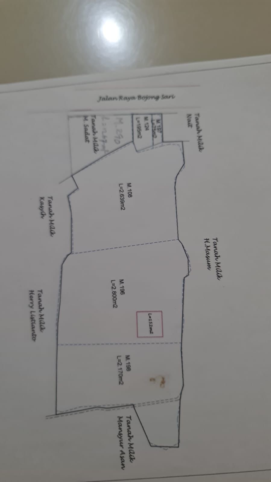 Jual cepat tanah kosong luas di Raya Bojongsari, Bojongbaru