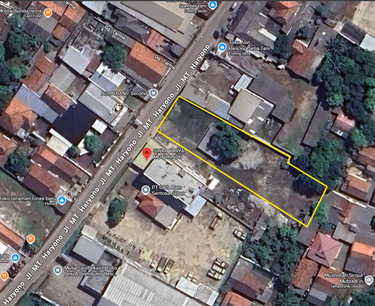 Jual tanah kosong luas di MT Haryono, Setu, Kabupaten Bekasi