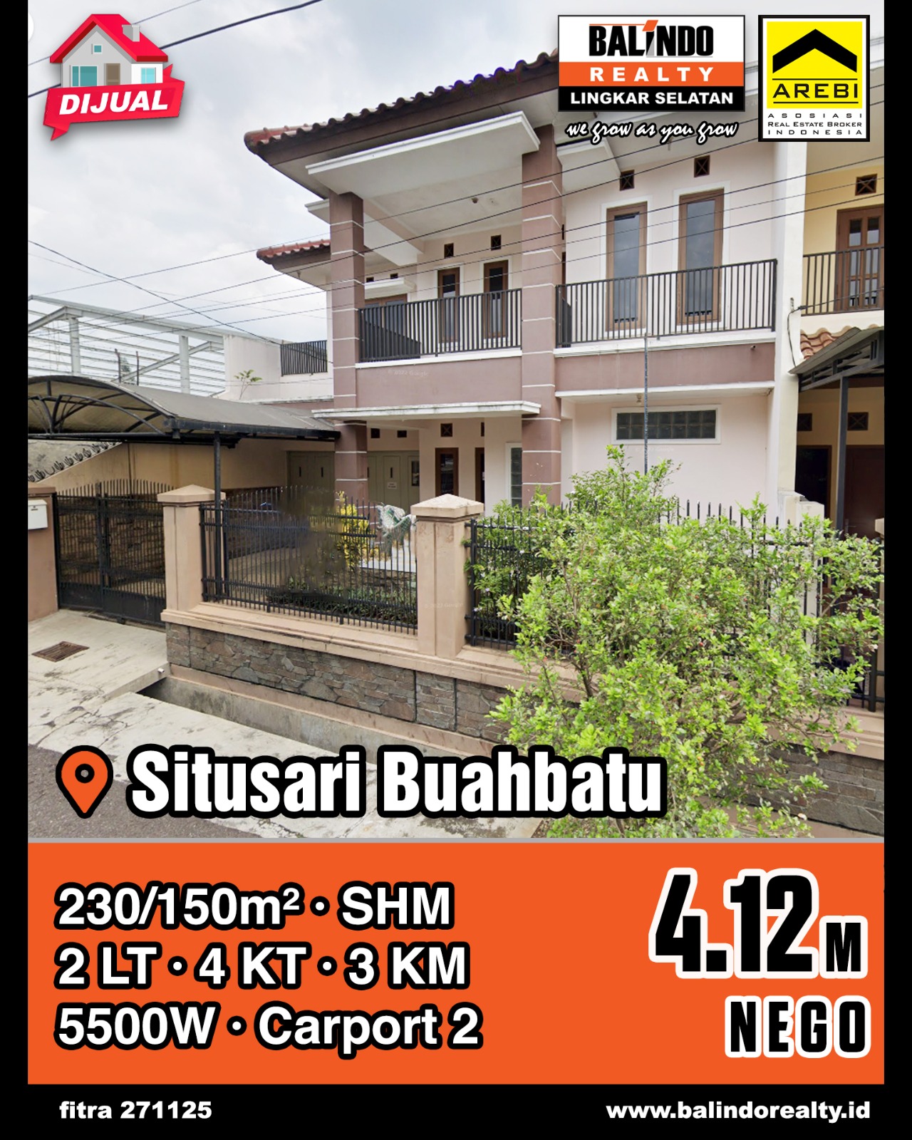 Dijual Rumah 2 Lantai Strategis Tengah Kota di Situsari Buahbatu