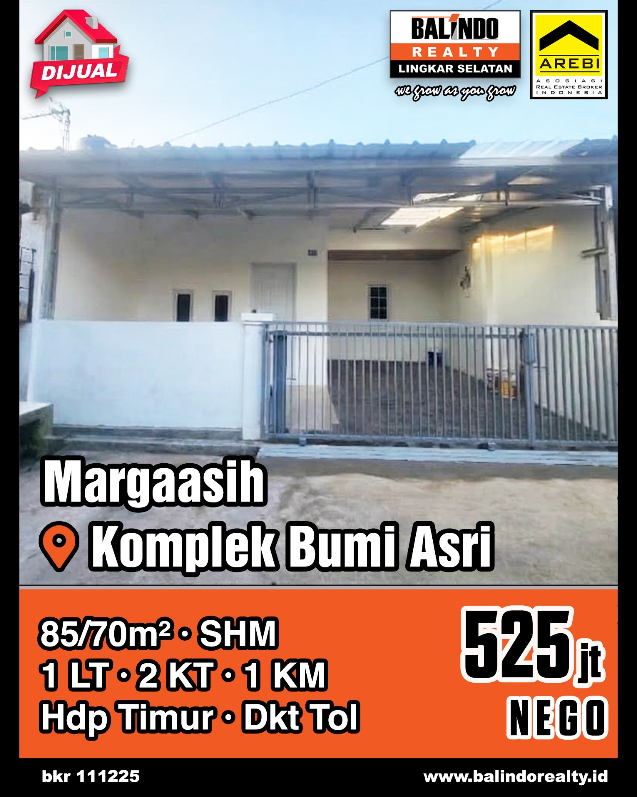 Dijual Rumah 1 Lantai Dekat Tol di Komplek Bumi Asri