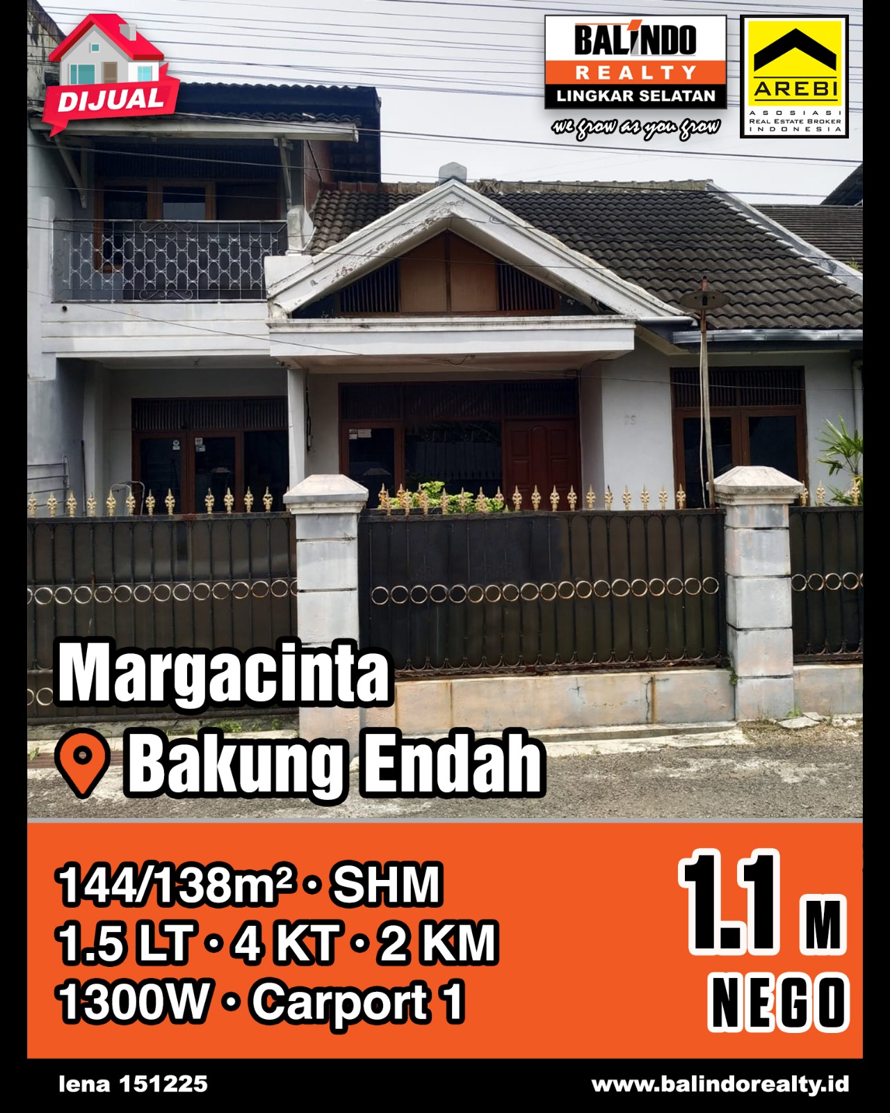 Dijual Rumah 1.5 Lantai di Bakung Endah