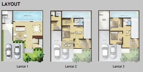 Jual town house cluster baru dengan swimming pool di Jeruk Purut