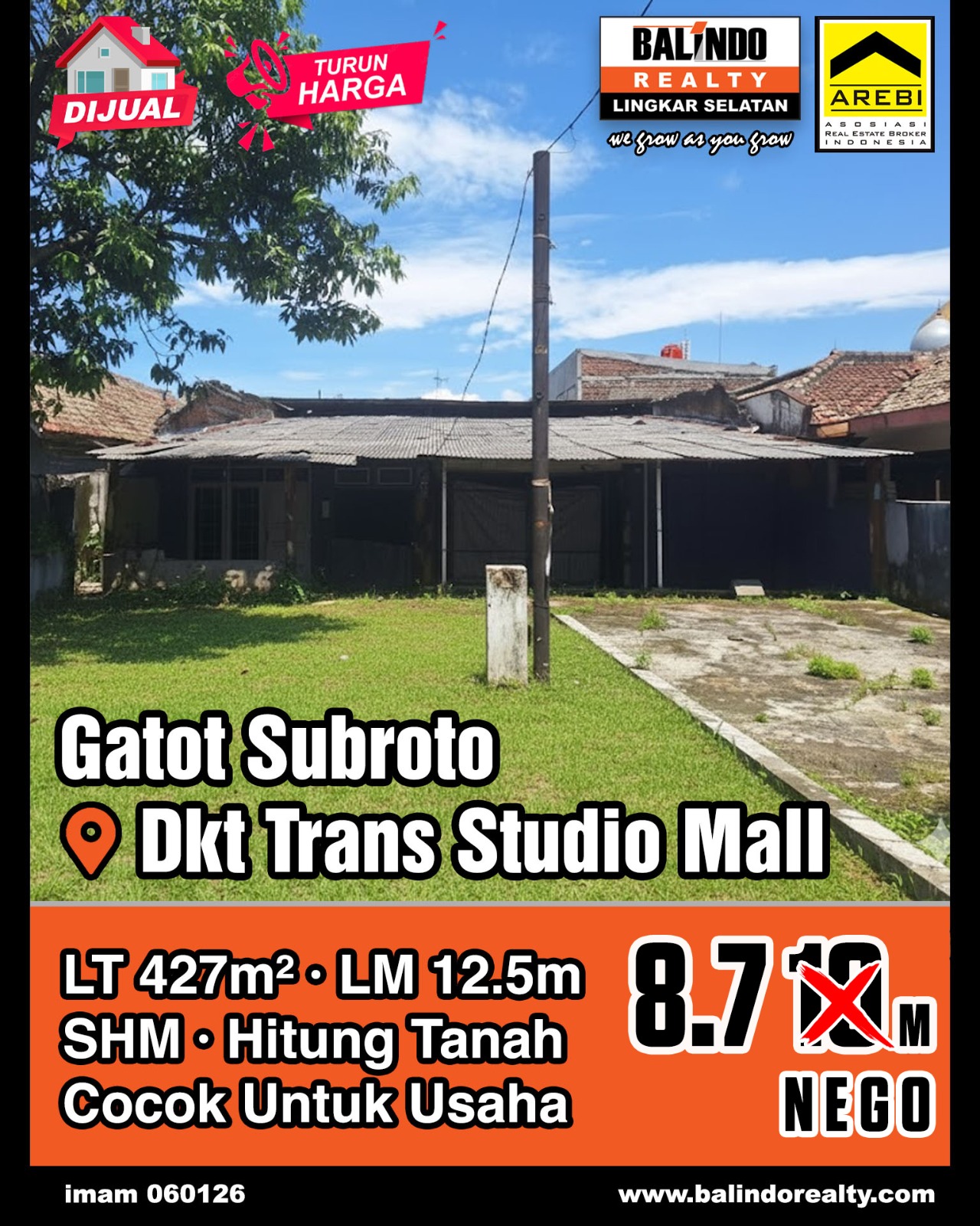 Dijual Rumah Hitung Tanah di Gatot Subroto dkt Trans Studio Mall