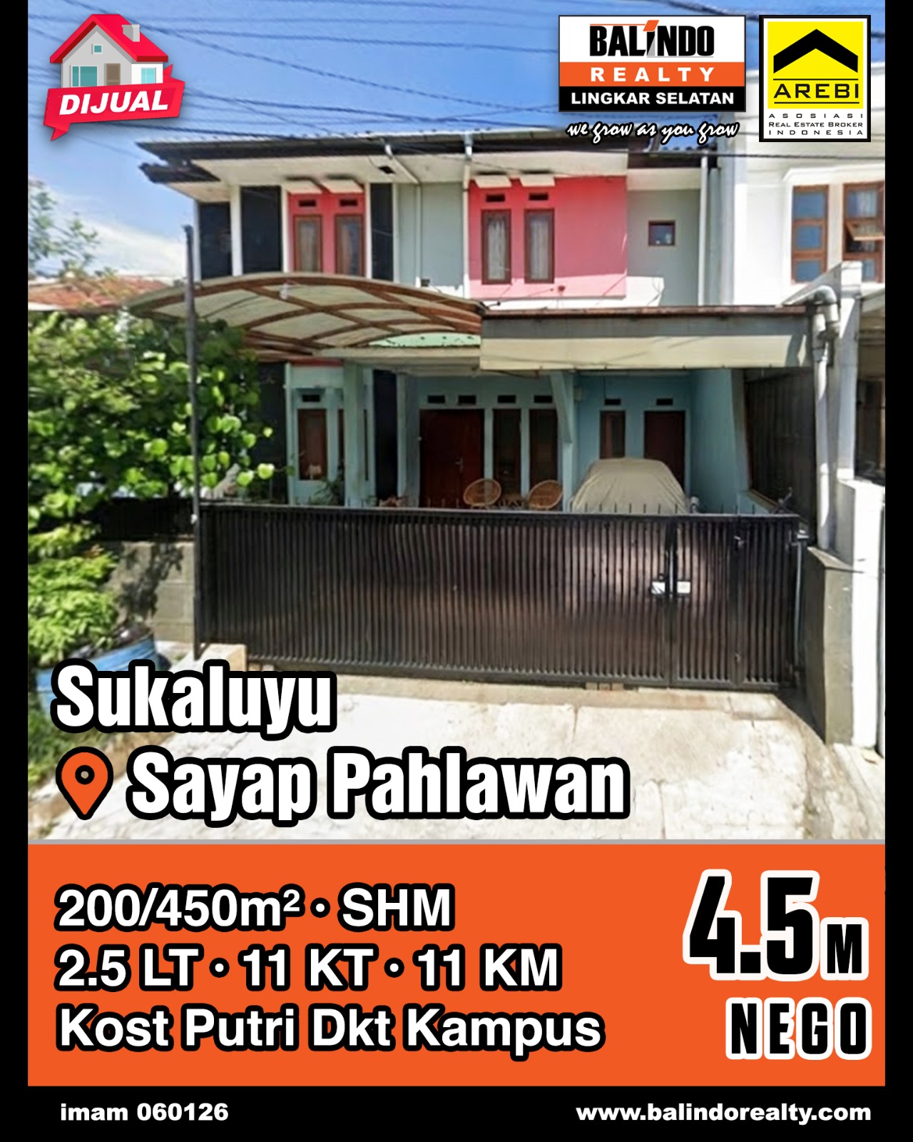 Dijual Rumah Kost Putri Dekat Kampus di Sukaluyu Sayap Pahlawan