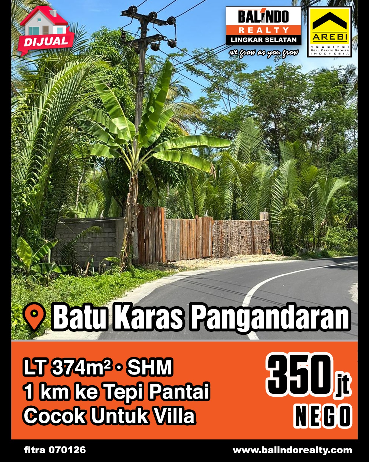 Dijual Tanah Cocok Untuk Villa di Batu Karas Pangandaran
