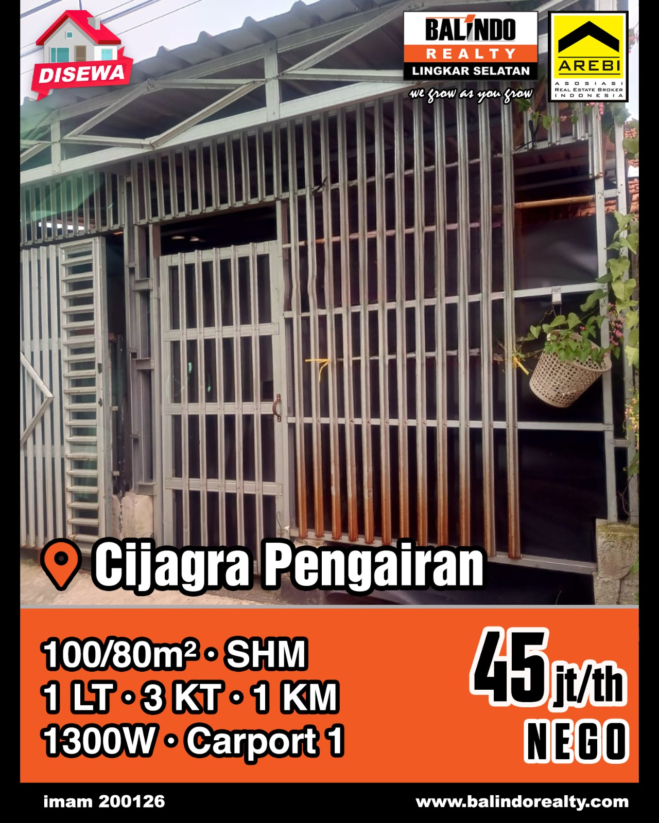 Disewakan Rumah 1 Lantai di Cijagra penagiran