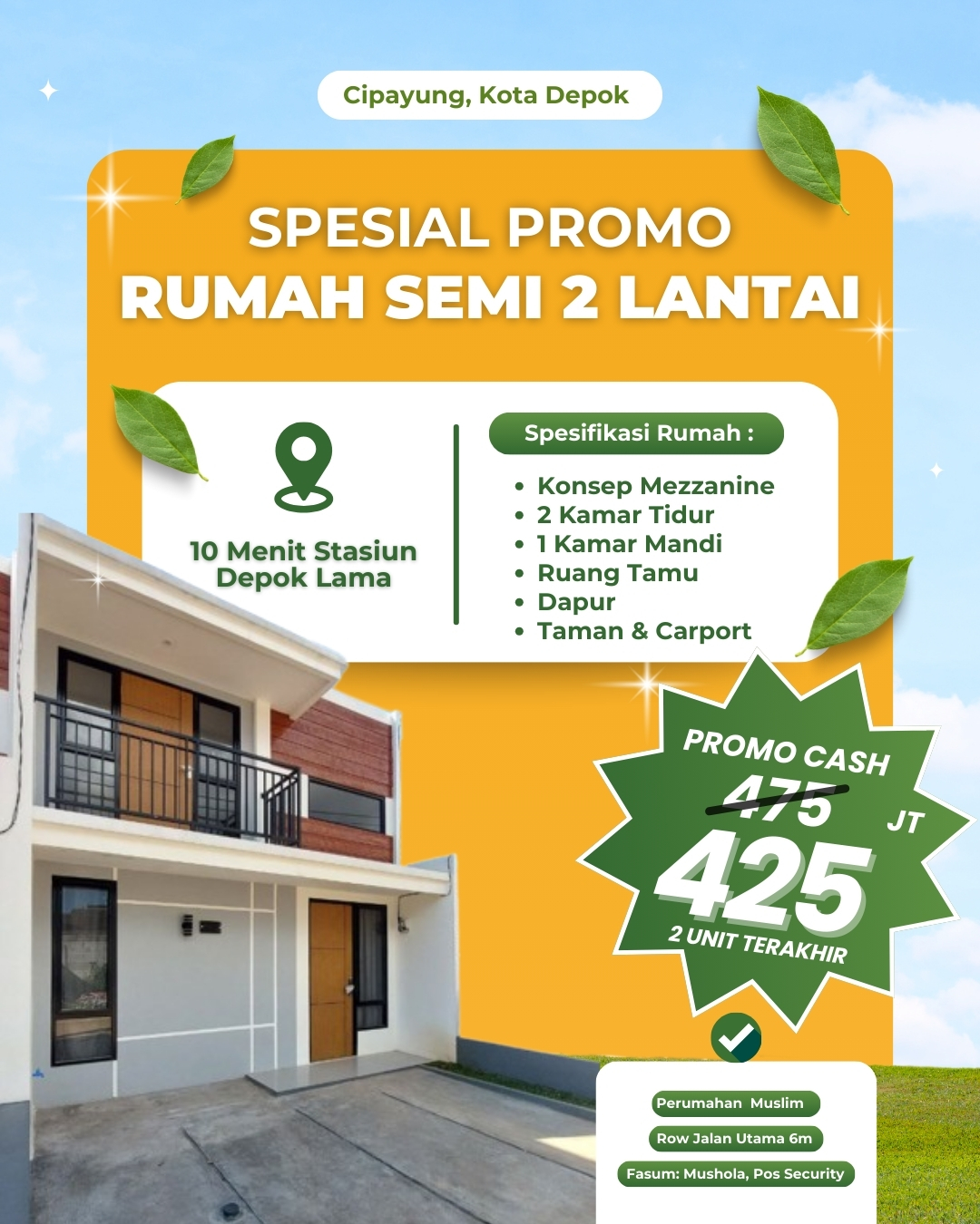 Rumah ready posisi hook tipe mezzanin dekat Stasiun Depok