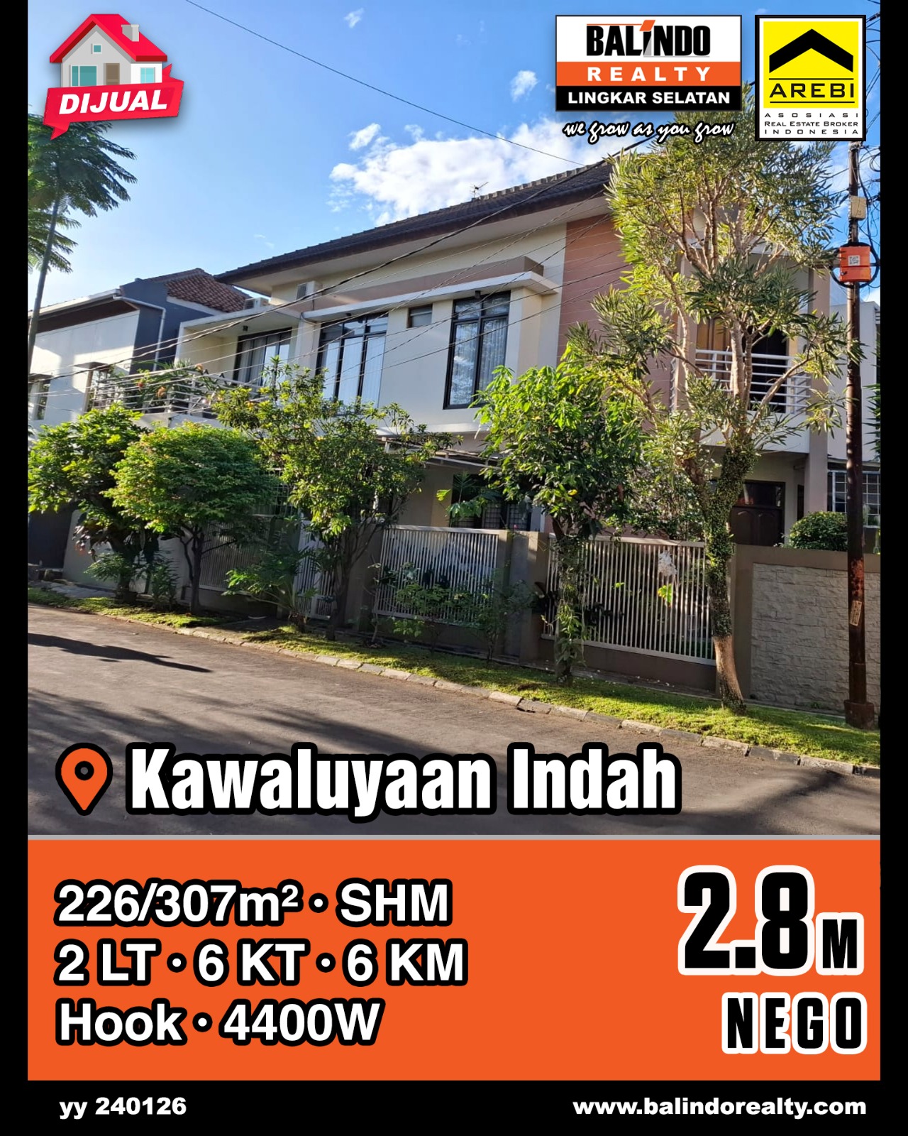 Dijual Rumah 2 Lantai Lokasi Hook di Kawaluyaan Indah