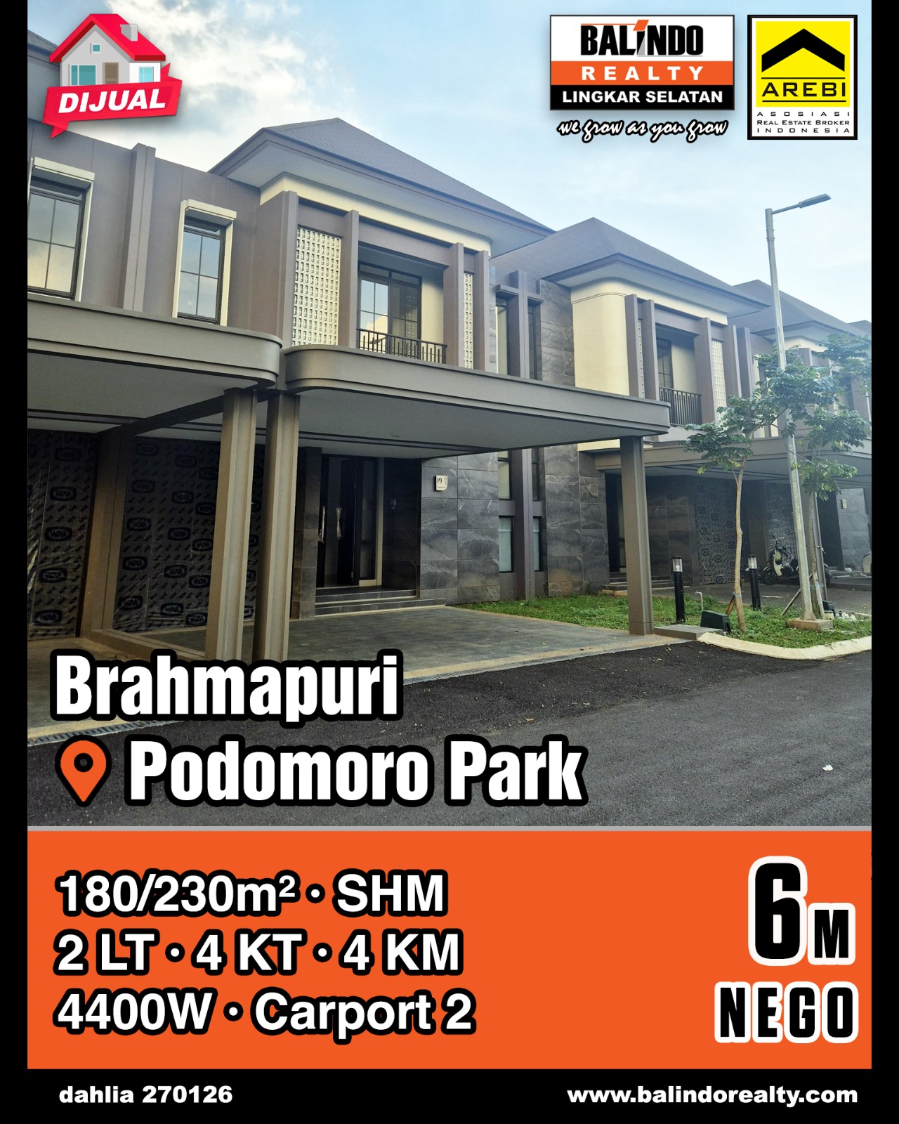 Dijual Rumah Nyaman, Asri dan Strategis di Podomoro Park